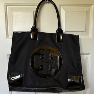 Tory Burch Black Tote with Glossy Accents
